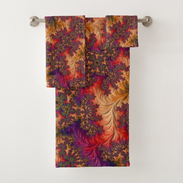 Trippy Bright Dazzling Branching Abstract Fractal Bath Towel Set (Insitu)