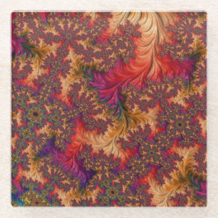 Trippy Bright Dazzling Branching Abstract Fractal Glass Coaster