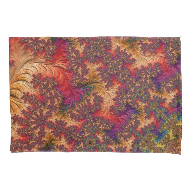 Trippy Bright Dazzling Branching Abstract Fractal Pillowcase (Front-Left)