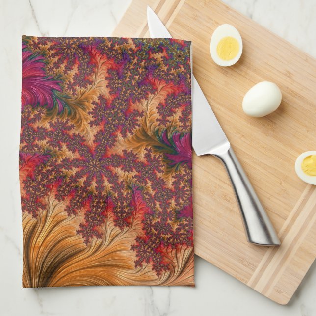 Trippy Bright Dazzling Branching Abstract Fractal Tea Towel (Quarter Fold)