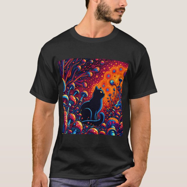 Trippy Cat Abstract Psychedelic Art T-Shirt (Front)