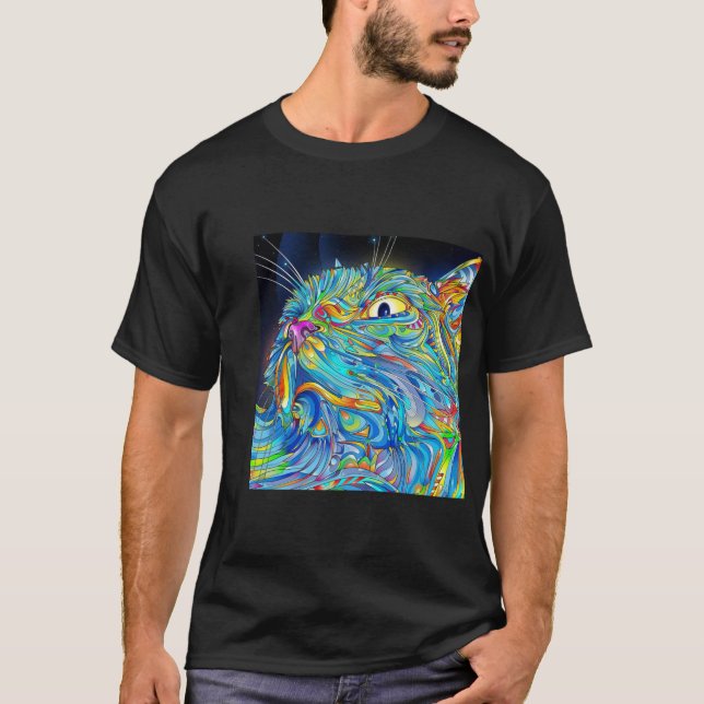Trippy Cat Art Graphic Tshirt Cat Shirt (Front)