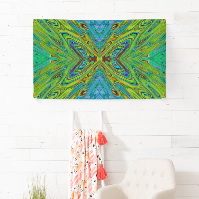 Trippy Chartreuse and Blue Abstract Butterfly Banner (Insitu)
