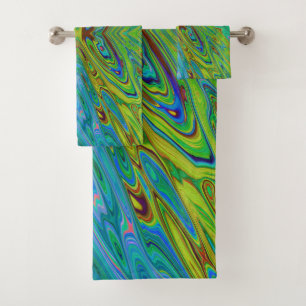 Trippy Chartreuse and Blue Abstract Butterfly Bath Towel Set