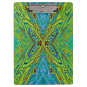 Trippy Chartreuse and Blue Abstract Butterfly Clipboard