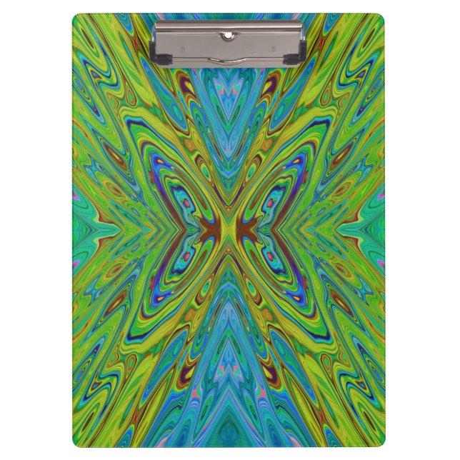 Trippy Chartreuse and Blue Abstract Butterfly Clipboard (Front)