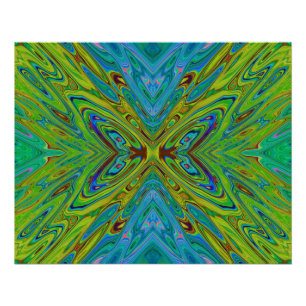 Trippy Chartreuse and Blue Abstract Butterfly Poster