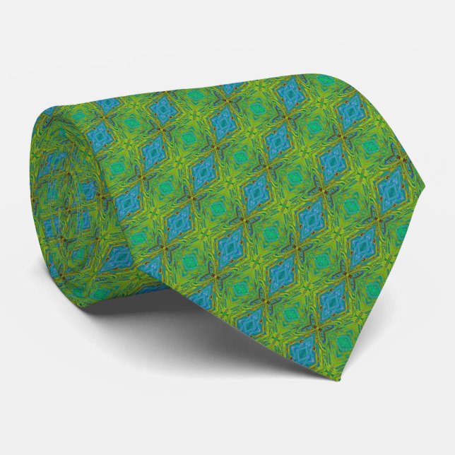 Trippy Chartreuse and Blue Abstract Butterfly Tie (Rolled)