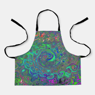 Trippy Chartreuse and Blue Retro Liquid Swirl Apron