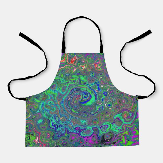 Trippy Chartreuse and Blue Retro Liquid Swirl Apron (Front)