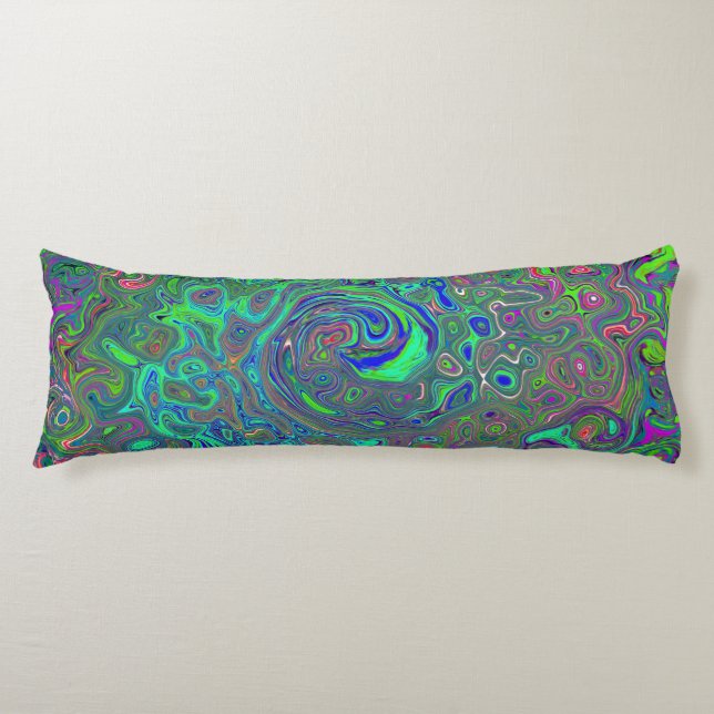 Trippy Chartreuse and Blue Retro Liquid Swirl Body Cushion (Front)
