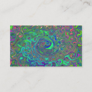 Trippy Chartreuse and Blue Retro Liquid Swirl Business Card
