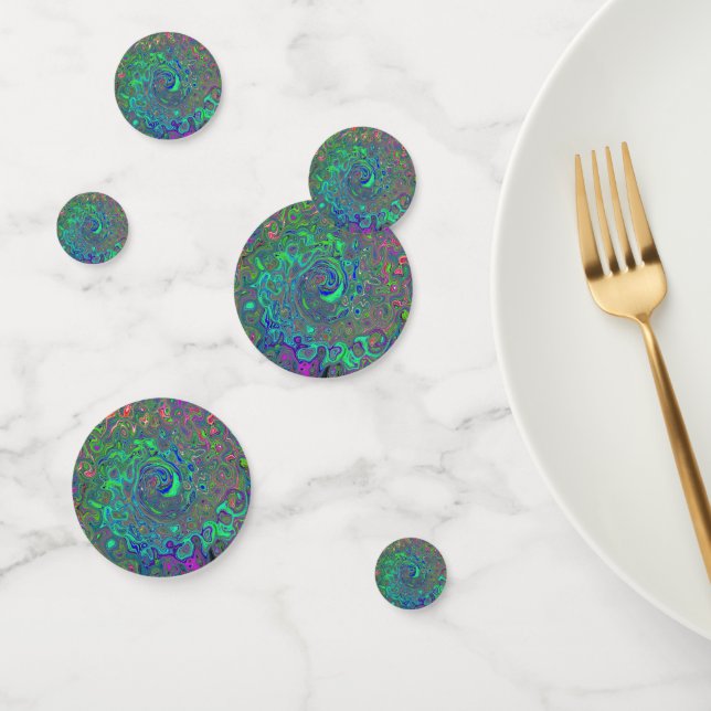 Trippy Chartreuse and Blue Retro Liquid Swirl Confetti (Group)