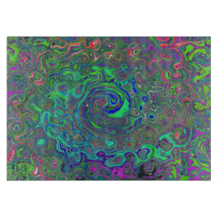 Trippy Chartreuse and Blue Retro Liquid Swirl Cutting Board
