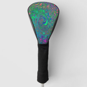 Trippy Chartreuse and Blue Retro Liquid Swirl Golf Head Cover
