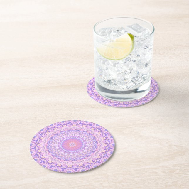 Trippy Colourful Intricate Boho Hippie Mandala Round Paper Coaster (Insitu)