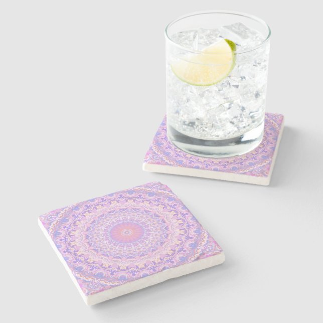 Trippy Colourful Intricate Boho Hippie Mandala Stone Coaster (Side)