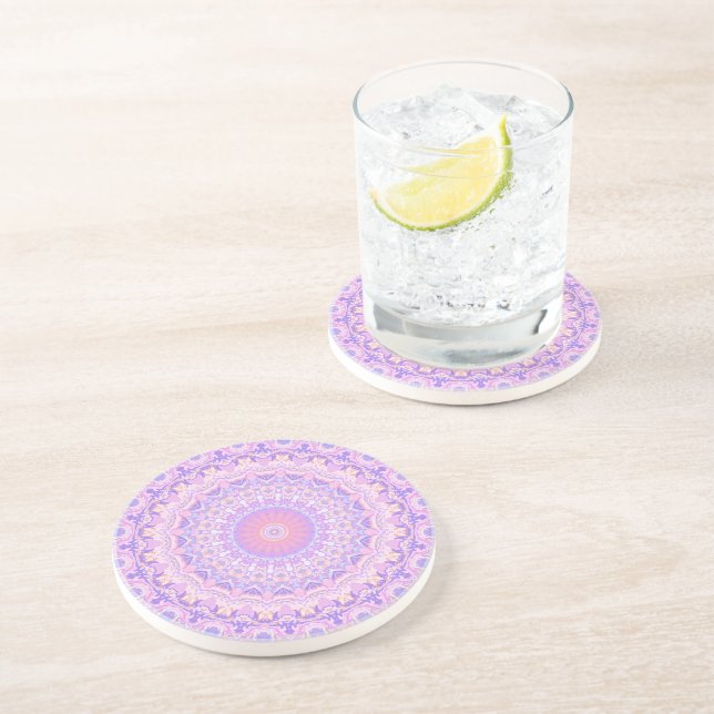 Trippy Colourful Intricate Boho Mandala Coaster (Side)