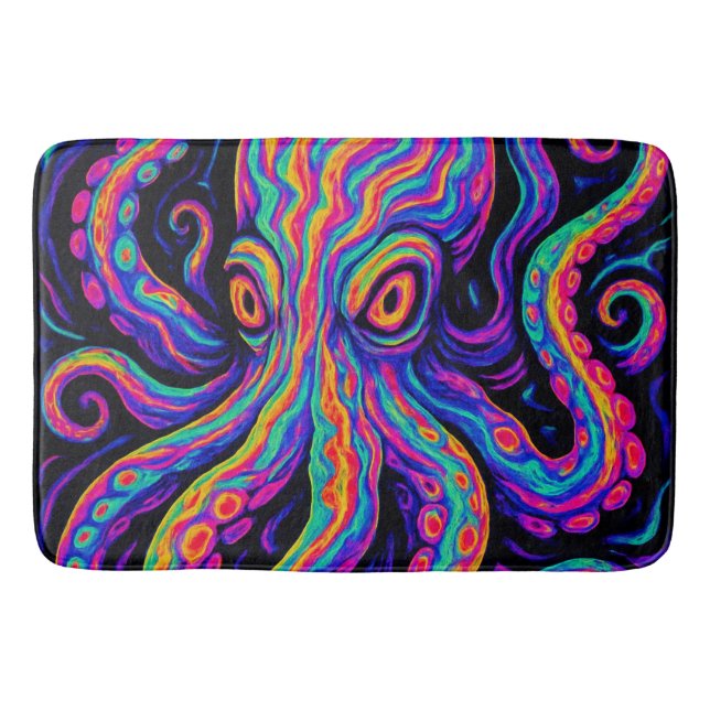 Trippy Colourful Octopus  Bath Mat (Front)