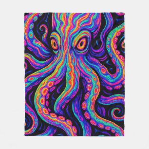 Trippy Colourful Octopus  Fleece Blanket
