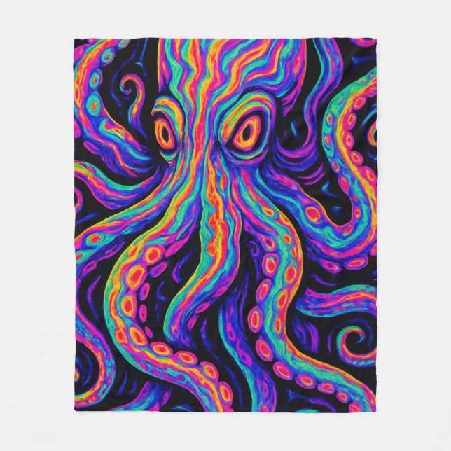 Trippy Colourful Octopus  Fleece Blanket (Front)