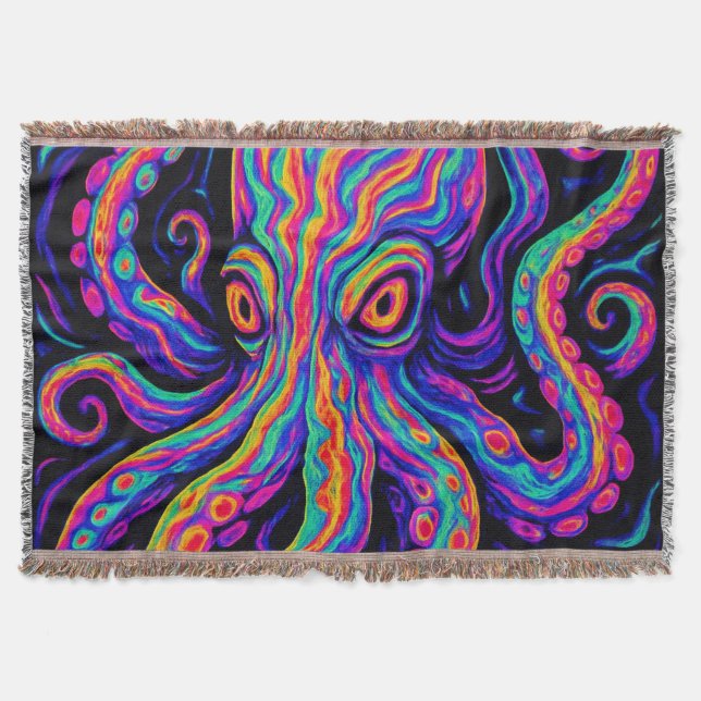 Trippy Colourful Octopus  Throw Blanket (Front)
