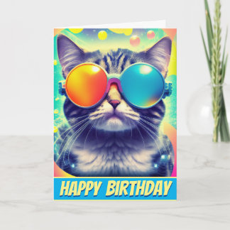 Trippy Cool Psychedelic Acid Trip Cat Card