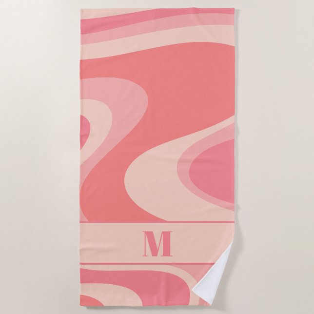 Trippy Dream Pastel Blush Pink Retro Abstract Beach Towel (Front)