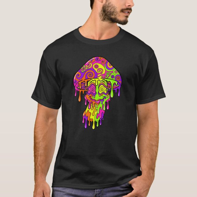 Trippy Dripping Mushroom Face T-Shirt (Front)