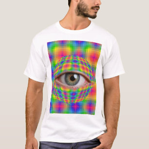 Trippy Eyeball Art Surreal Rainbow Plaid Eye Pri T-Shirt