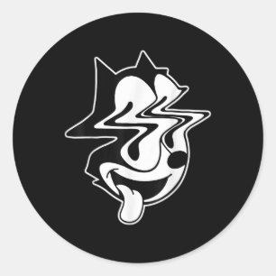 Trippy Felix Cat Blackwork Classic Round Sticker