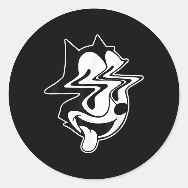 Trippy Felix Cat Blackwork  Classic Round Sticker (Front)