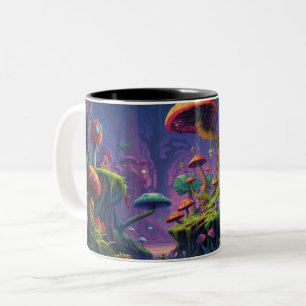 Trippy forest with psychedelic creature Two-Tone coffee mug