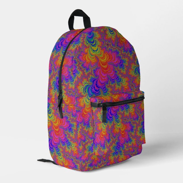 Trippy Funky Bold Vibrant Rainbow Abstract Fractal Printed Backpack (Back Corner Left)