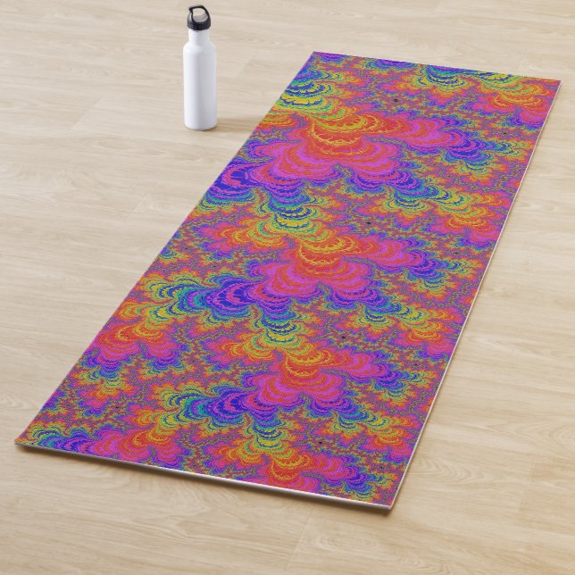 Trippy Funky Bold Vibrant Rainbow Abstract Fractal Yoga Mat (In Situ)