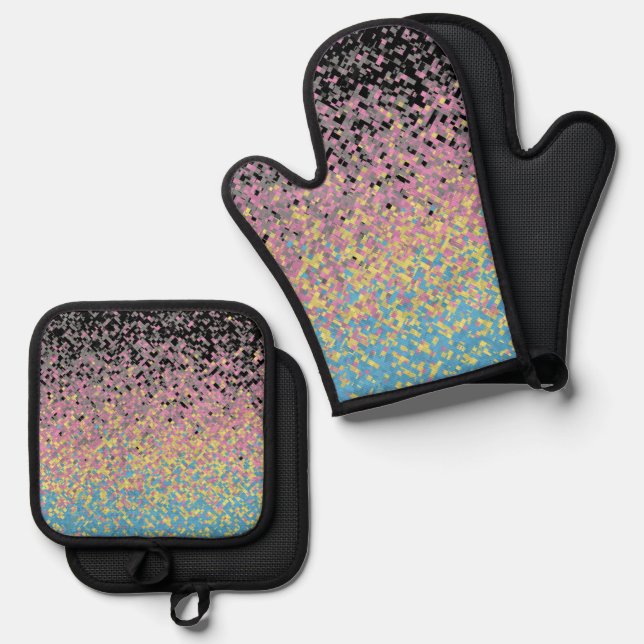 Trippy Funky Pixelated Polygender Pride Flag Oven Mitt & Pot Holder Set (Front/Back)