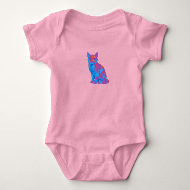 Trippy Geometric Cat Art Baby Bodysuit (Front)