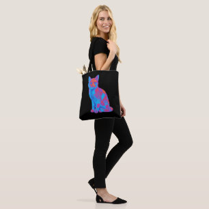 Trippy Geometric Cat Art Tote Bag