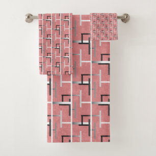 Trippy Gradient Maze Pink and Chrome Bath Towel Set