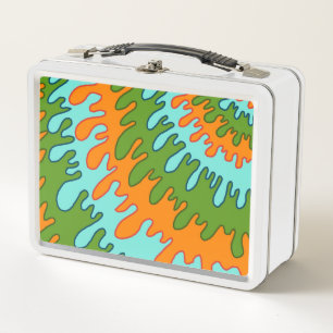 Trippy Green Orange Liquid Drip Stripe Y2K Pattern Metal Lunch Box