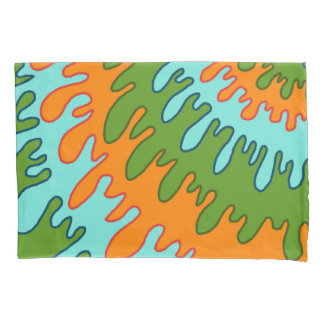 Trippy Green Orange Liquid Drip Stripe Y2K Pattern Pillowcase