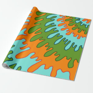 Trippy Green Orange Liquid Drip Stripe Y2K Pattern Wrapping Paper
