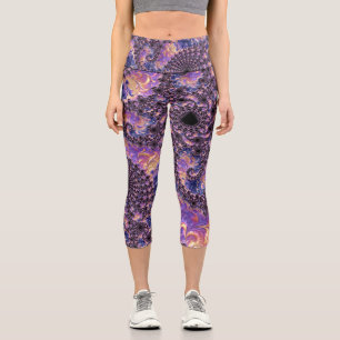 Trippy Groovy Boho Colorful Jewel Tone Fractal Art Capri Leggings