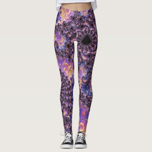 Trippy Groovy Boho Colorful Jewel Tone Fractal Art Leggings
