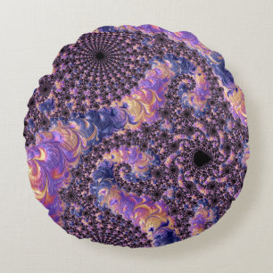 Trippy Groovy Boho Colourful Jewel Tone Fractal Ar Round Cushion