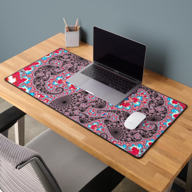Trippy Groovy Boho Hippie Spiralling Fractal Art Desk Mat (Office 2)