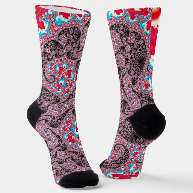 Trippy Groovy Boho Hippie Spiralling Fractal Art Socks (Angled)