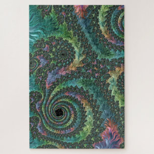 Trippy Groovy Colourful Jewel Tone Fractal Art Jigsaw Puzzle