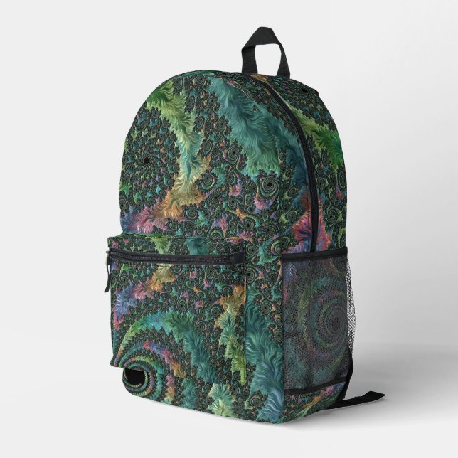 Trippy Groovy Colourful Jewel Tone Fractal Art Printed Backpack (Back Corner Right)
