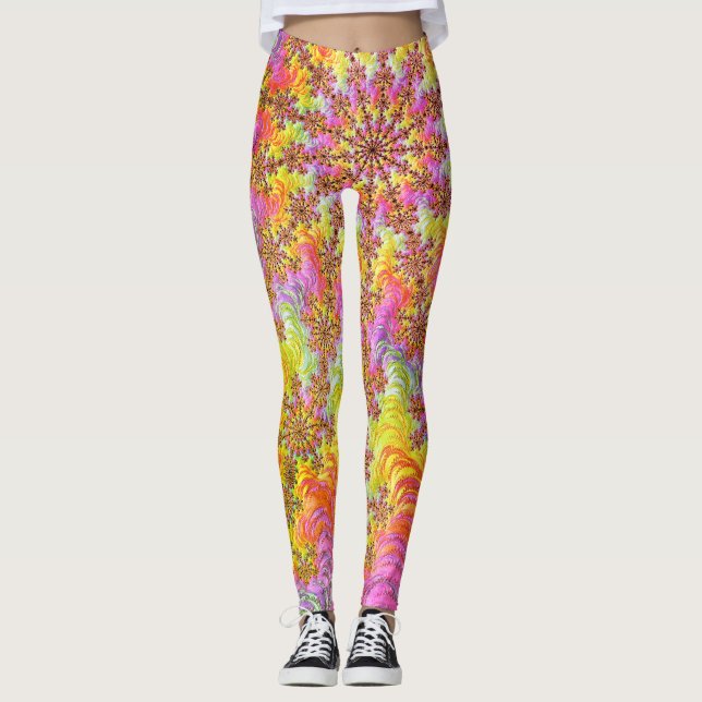 Trippy Groovy Funky Psychedelic Fractal Burst Leggings (Front)